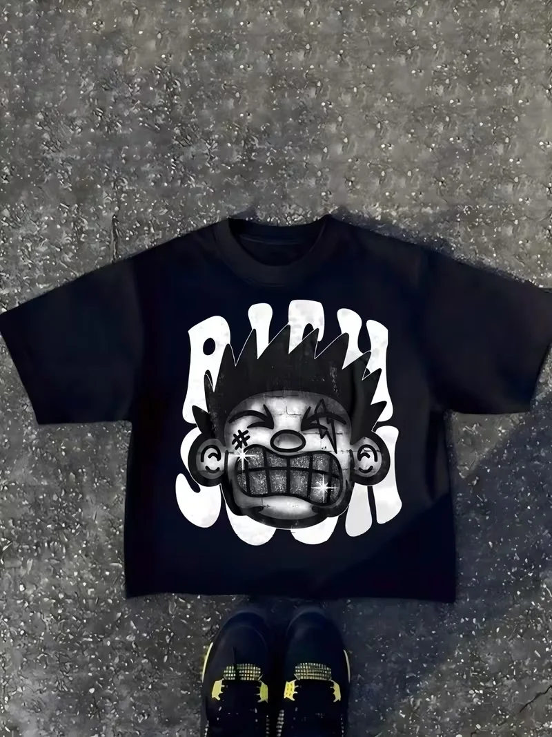 Street-style Hip-hop Graphic T-shirt Featuring An American-style Cartoon Avatar Print Unisex Short-sleeved Retro Y2K Casual Tops