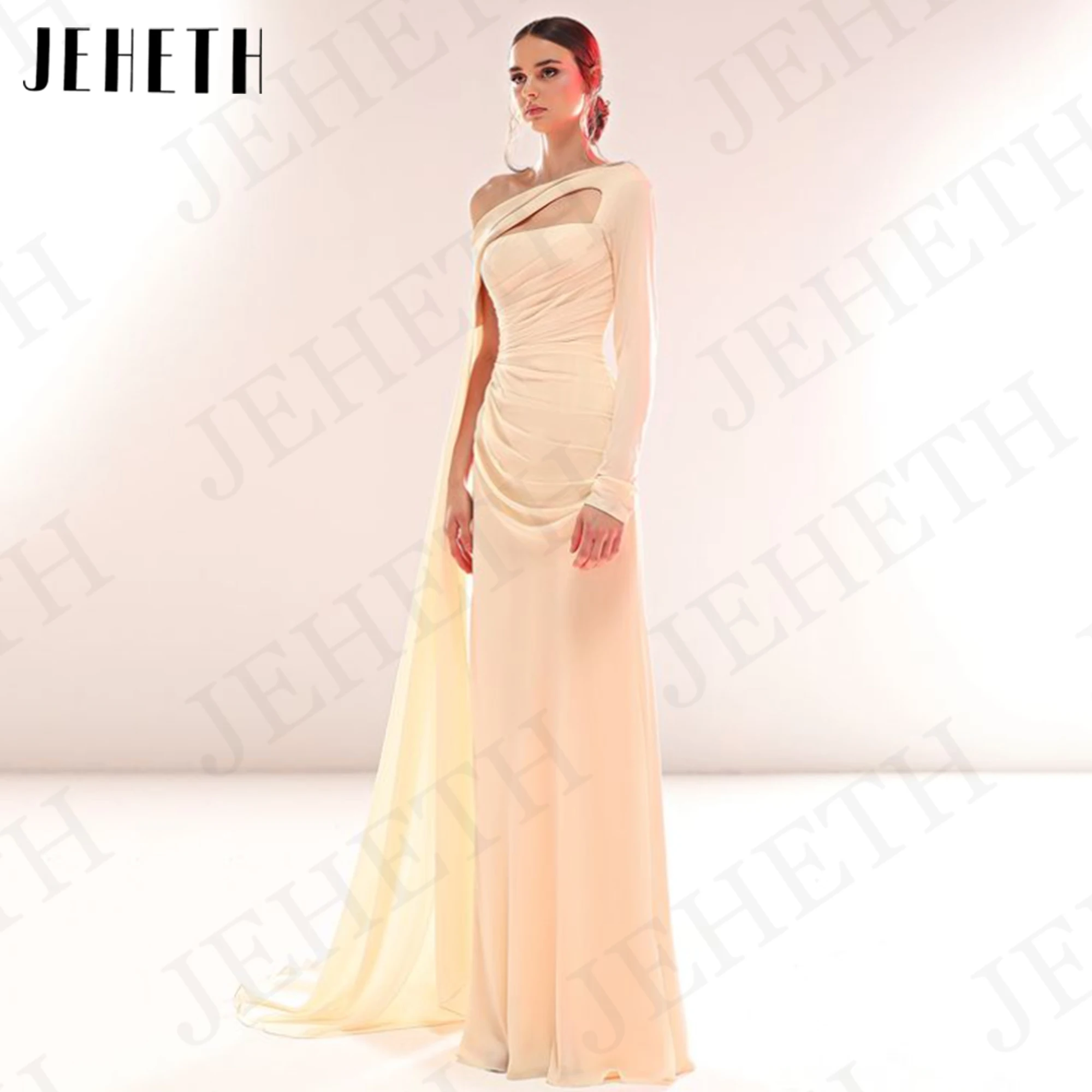 

JEHETH Simple Elegant Mermaid Evening Dresses One Shoulder Prom Chiffon Saudi Arabia Celebrity Dress فساتين سهرة Floor Length