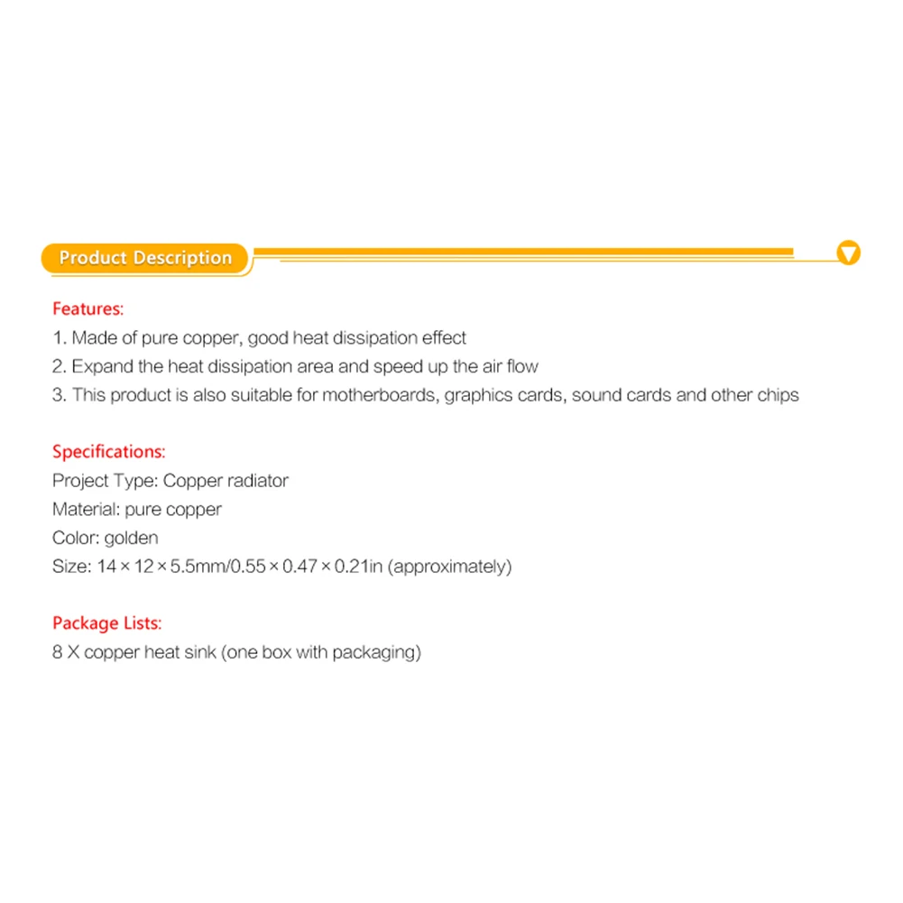 ชุดแผ่นระบายความร้อนแบบมีกาว 8 ชิ้น/ชุด แผ่นระบายความร้อนทองแดงแท้แบบมีกาวสำหรับคอมพิวเตอร์ ชิปหน่วยความจำ IC