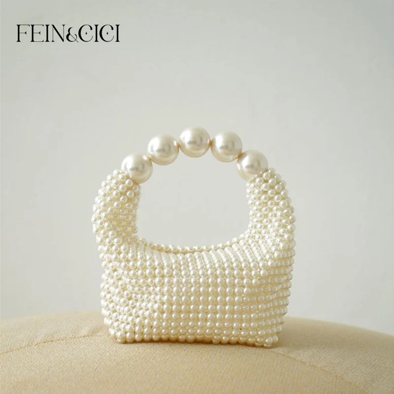 Pearl bead bag designer brand Acrylic stone hobo tote handbag women handmade party purse 2023 summer new