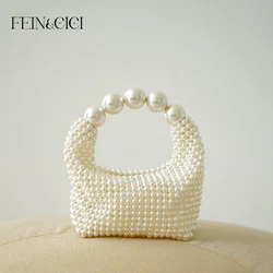 Pearl bead bag designer brand Acrylic stone hobo tote handbag women handmade party purse 2023 summer new