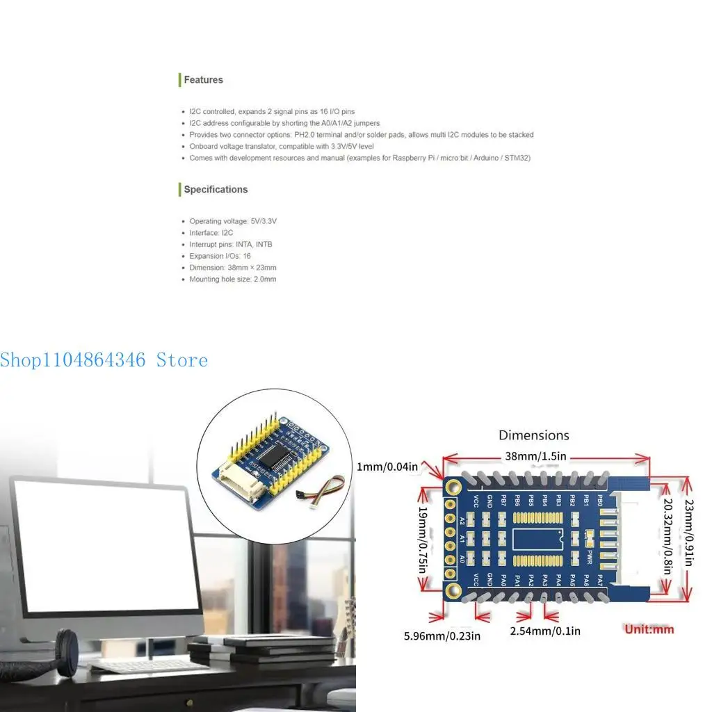 

5asd MCP23017 I2C Expansion Board Add 16Pins Support Use 8 Expansion Modules up to 128 I/O pins for Various Platforms
