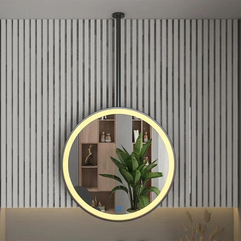 Boom round mirror suspended hanging led smart mirrors B&B bathroom mirror hotel bathroom with light