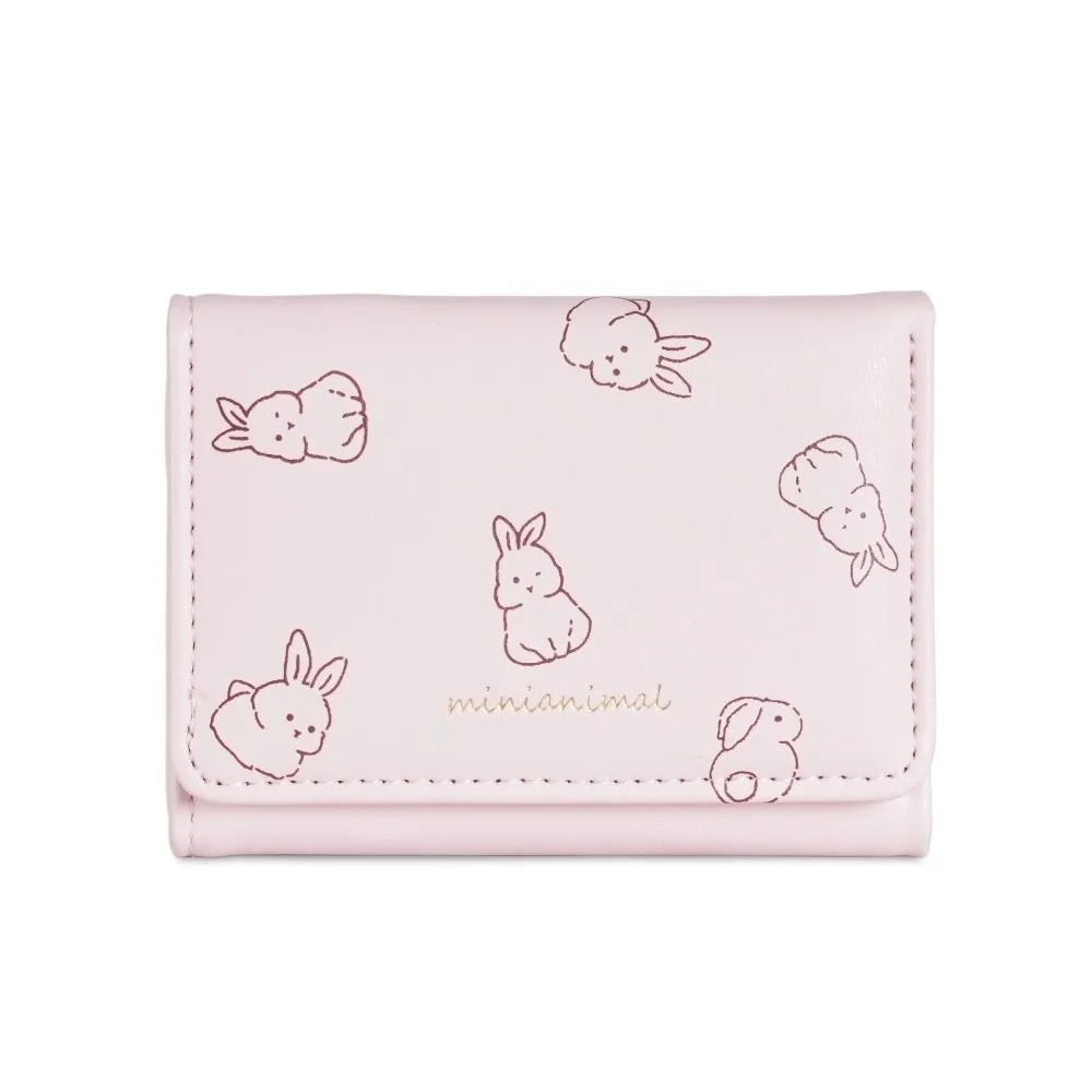 Compact Korean-Style Cartoon Trifold Wallet Cute Pattern Minimalist Card Holder Rabbit Cat Dog Pu Leather Coin Purse Shopping