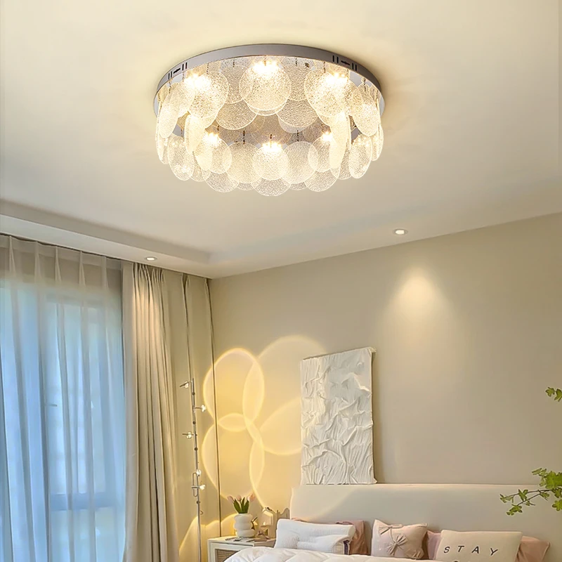 Cristal led luz de teto redonda abajur vidro lâmpadas teto lustre para sala estar quarto decoração casa