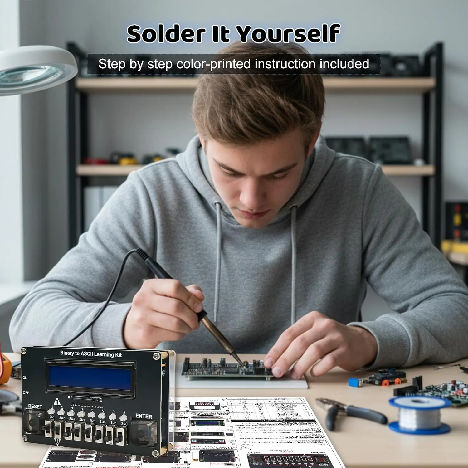 DIY Binary ASCII Transmitter Soldering Practice Kit Learn Computer Basics with LED Display STEM Project for School Teaching
