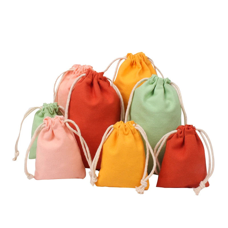 10Pcs/Lot Cotton Cloth Drawstring Bag Multicolour Eco Grocery Bags Jewelry Cosmetic Small Storage Bag Party Christmas Gift Pouch