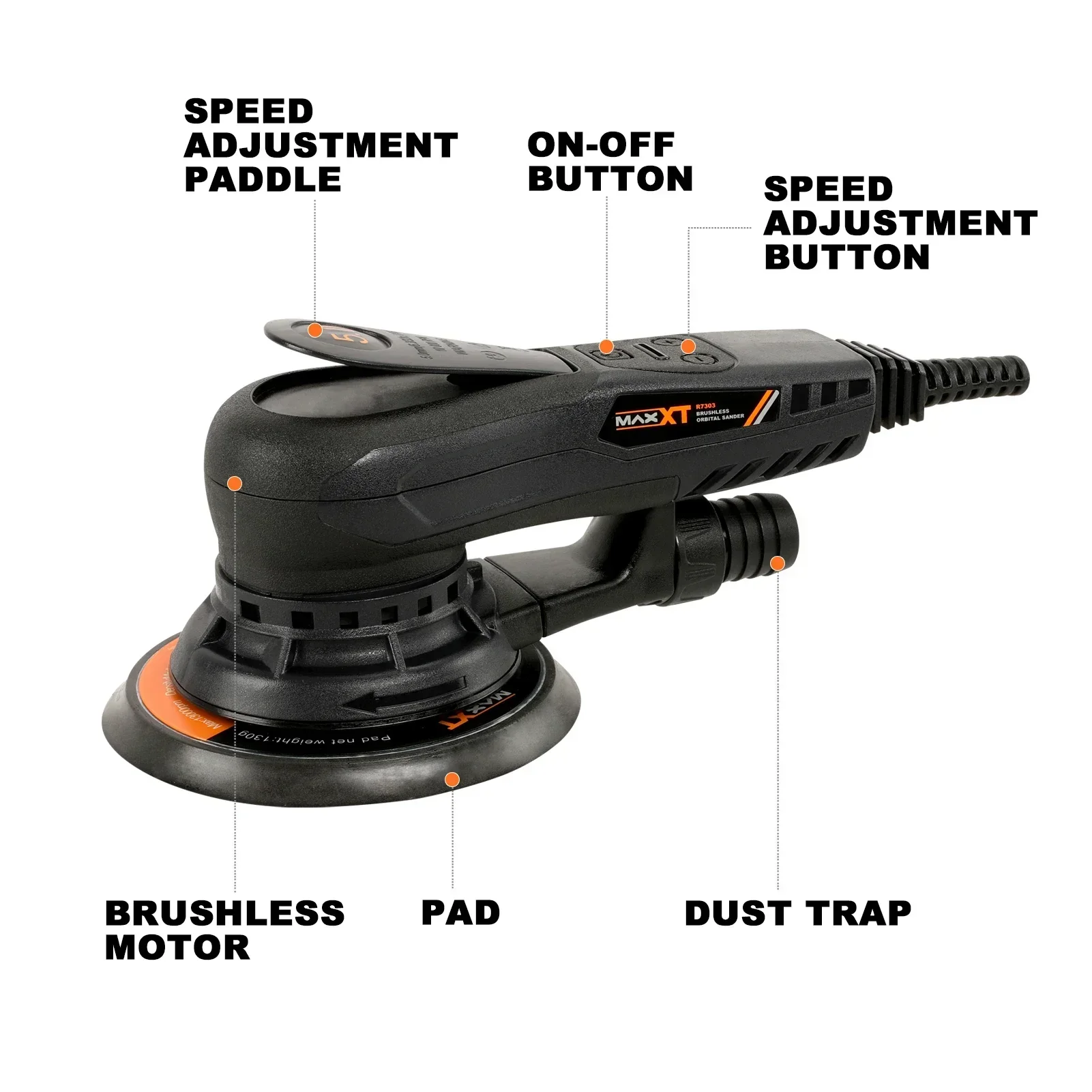 Nueva lijadora de potencia MAXXT de 6 pulgadas y 150mm, lijadora Orbital eléctrica, lijadora de Motor sin escobillas de vacío Central, Lijadora Orbital