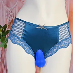 Sexy intimo da uomo in raso a vita media slip traspiranti mutandine di pizzo aperto/vicino JJ Peni guaina Gay Sissy Lingerie erotica Plus Size