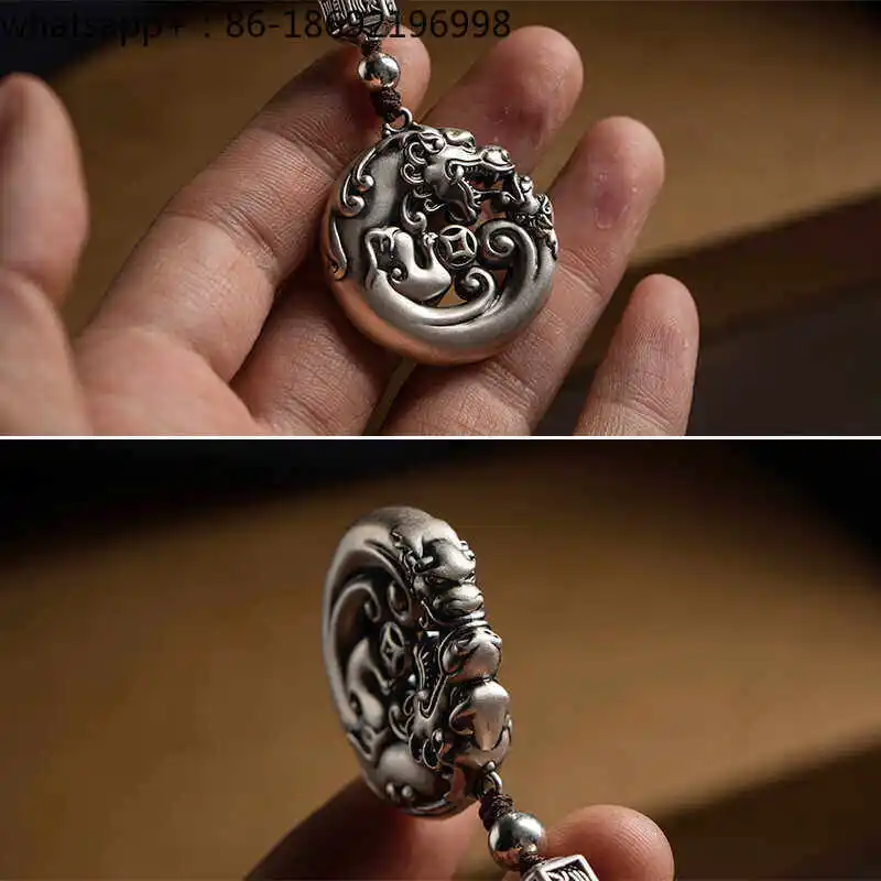 S999 Sterling Silver Xianglong Car Keychain Pendant for Male and Female Couples