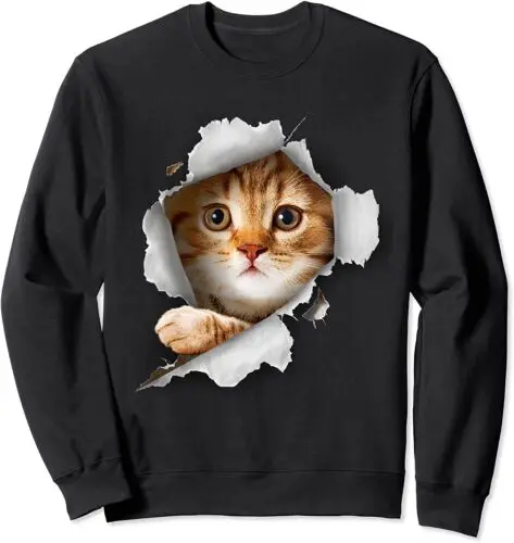 

Polarshe Cat Shirt, Orange Cat Kittie Torn Cloth Kittie Design Unisex Crewneck Sweatshirt