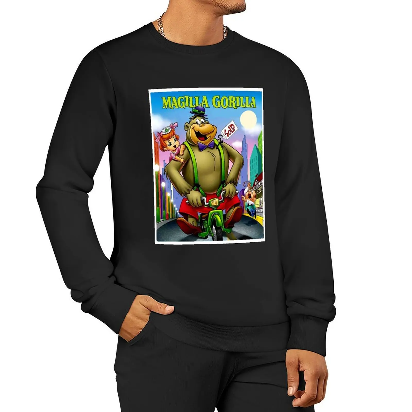 MAGILLA GORILLA : Vintage Cartoon Abstract Character on a Motorcycle Print Pullover Hoodie autumn new sweatshirt