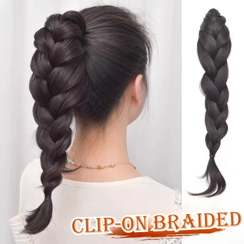 Clip-on Braided Ponytail Extension Synthetic Natural Black Brown Hair Extensions Braid Pony Tail Simulation Hairpieces for Women