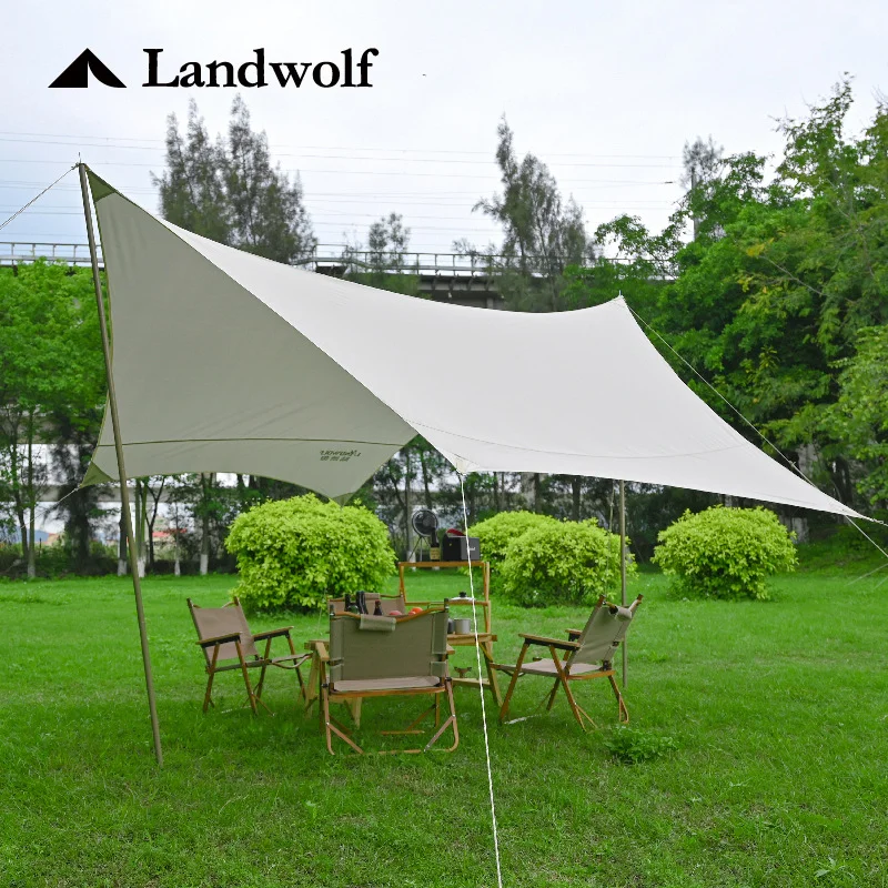 Landwolf High Quality Windproof Rainproof Sunscreen UV Protection Silver Coated Iron Pole Camping Tent Tarp Sun Shelter Gazebo