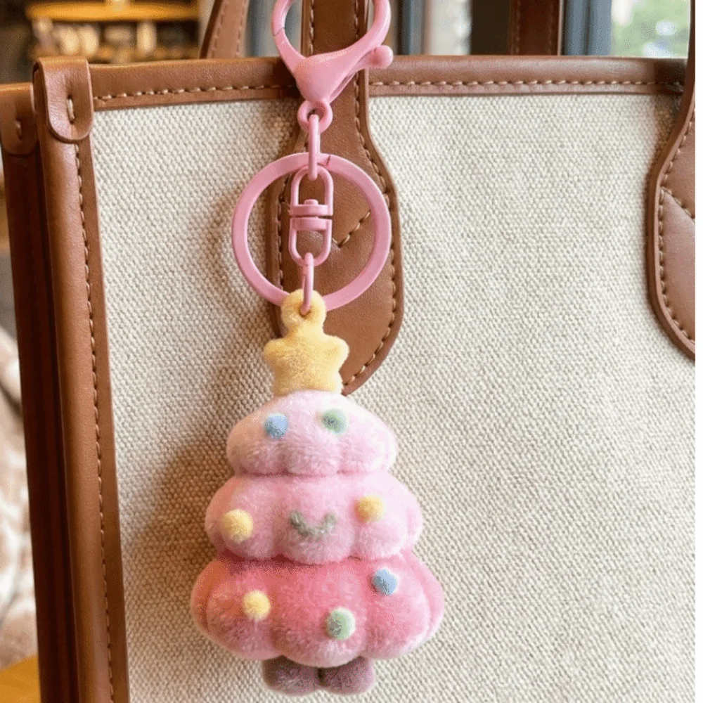 Creative Christmas Tree Flocked Keychain Optional Lightweight Holiday Gift Box Mini Soft Touch Pendant Backpack Hanging