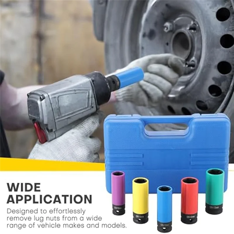 AT48-Защитная пленка для колес, комплект ударных головок, комплект головок с наконечником привода 1/2 дюйма, защитная втулка с цветным кодированием (15/17/19/21/22 мм)