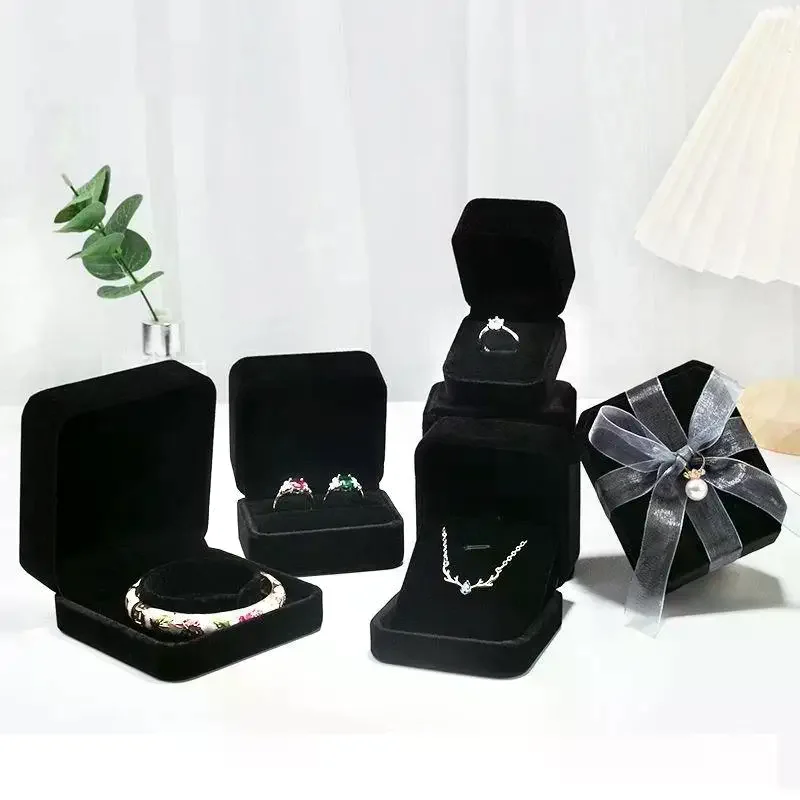 

Черная бархатная полная шкатулка для драгоценностей, кольцо, серьги, держатель для браслета, кулон, ожерелье, органайзер, коробка для хранения ювелирных изделий, подарочная коробка