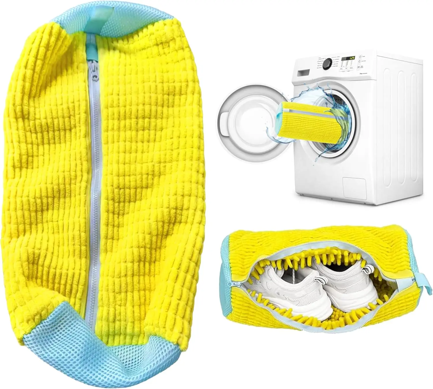 Durable Mesh Shoe Wash Bag with Zipper Rich Fluff Inside Protects Sneakers Casual Shoes in Washer Dryer Travel Storage Organizer