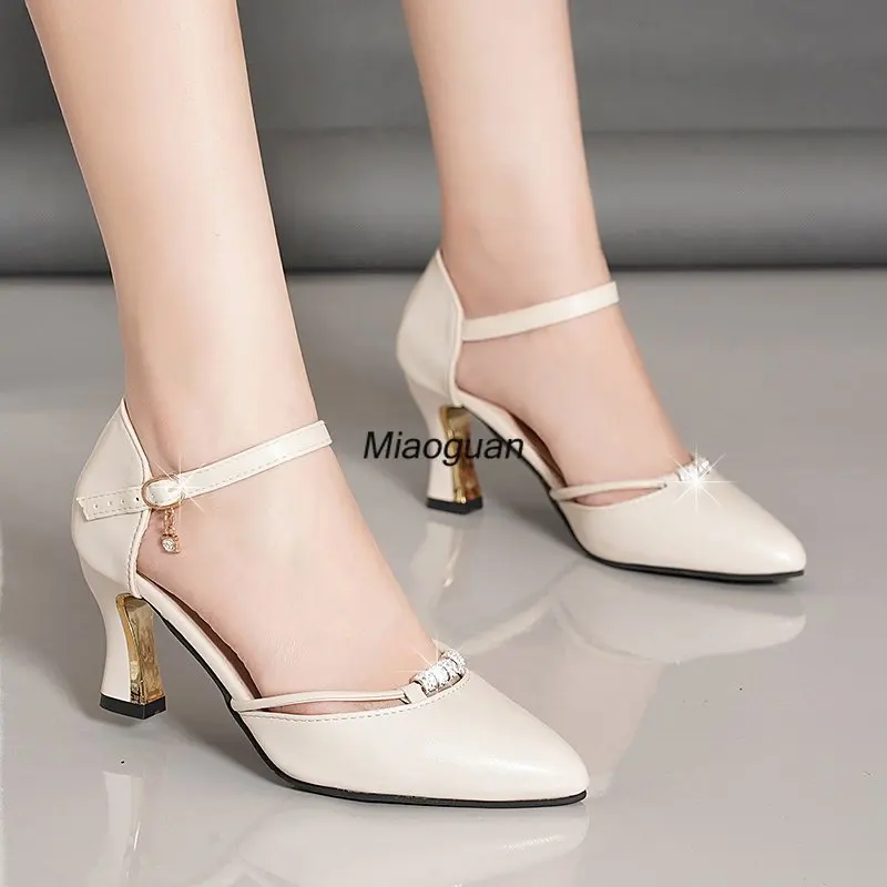 Women\'s Fashion Sweet Beige High Heels for Party Lady Casual Black Comfort Spring Summer Pumps Classic Office Shoes Sandals Lady