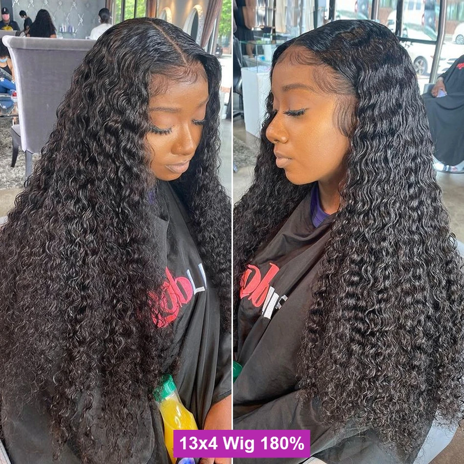 Deep Wave Lace Frontal Wig para Mulheres, Perucas de Cabelo Humano, Água Curly Hair, PrePlucked, Peruano, 360, 13x6, 40, 46 Polegada, 360