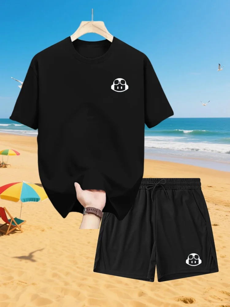 

2025 Fashion New Men'S Sports Shorts Short Sleeve T-Shirt Style Casual Shorts Set Retro Cool Breathable And Two Piece Set