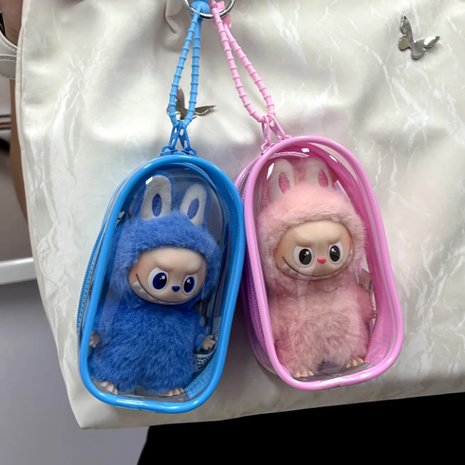 For Mini Labubu Pin For Love V4 Transparent Colorful Protector Case Doll Accessories Plush Doll Display Bag Outdoor Keychain Toy