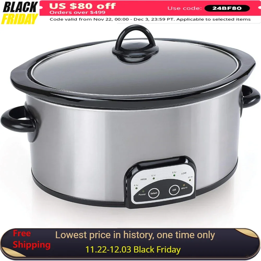 

6 Quart Programmable Slow Cooker with Timer & Food Warmer, Brushed Stainless Steel, Slow Cookers