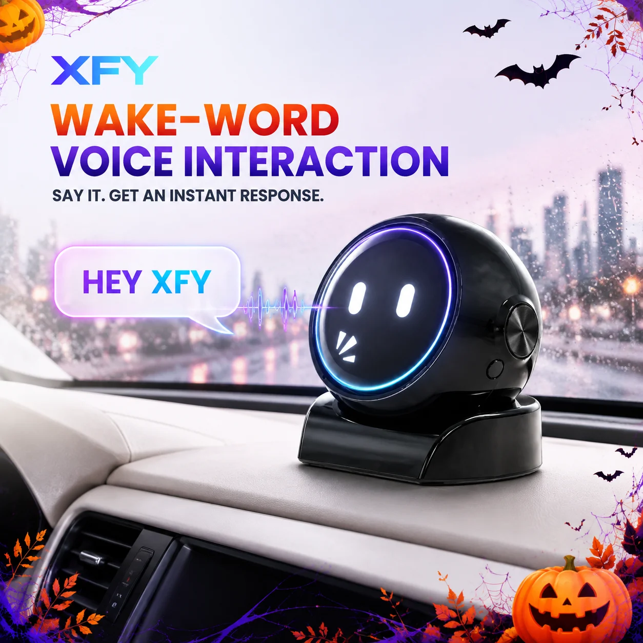 Halloween Gift AI Voice Robot for Car Hands-Free Voice Control Navigation&OTA Update Compact Black 5V/1A USB Dashboard Assistant