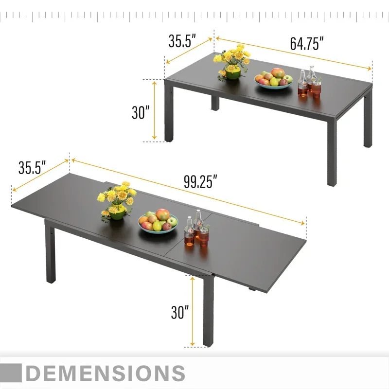 Dining Table Restaurant Rectangular Garden Dining Set Factory Luxury Patio Extendable Outdoor for 6-8 Persons Metal Steel Modern