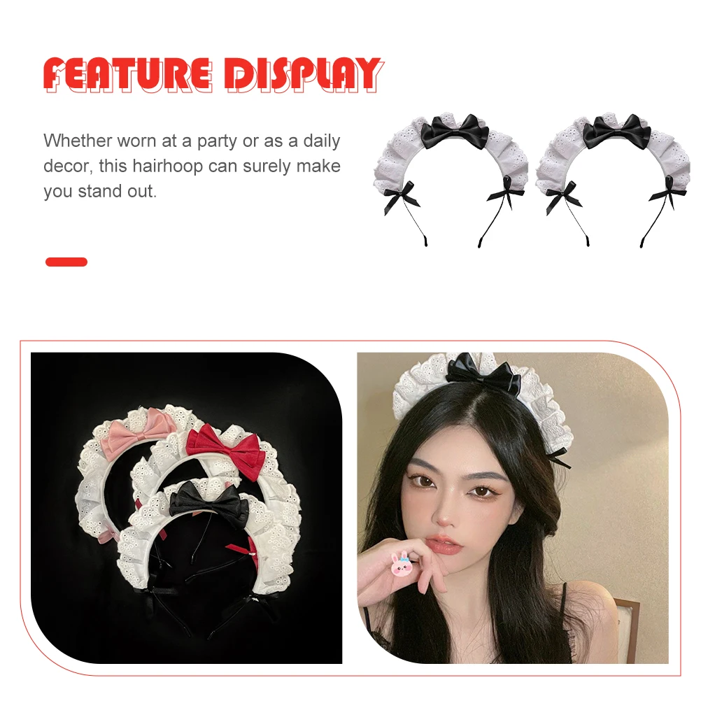 

2 pcs Black Hair Hoops Girls Bow Headbands Women Accessories Decorations Cosplay Party Headdress Lace Design Elegant Cuteness