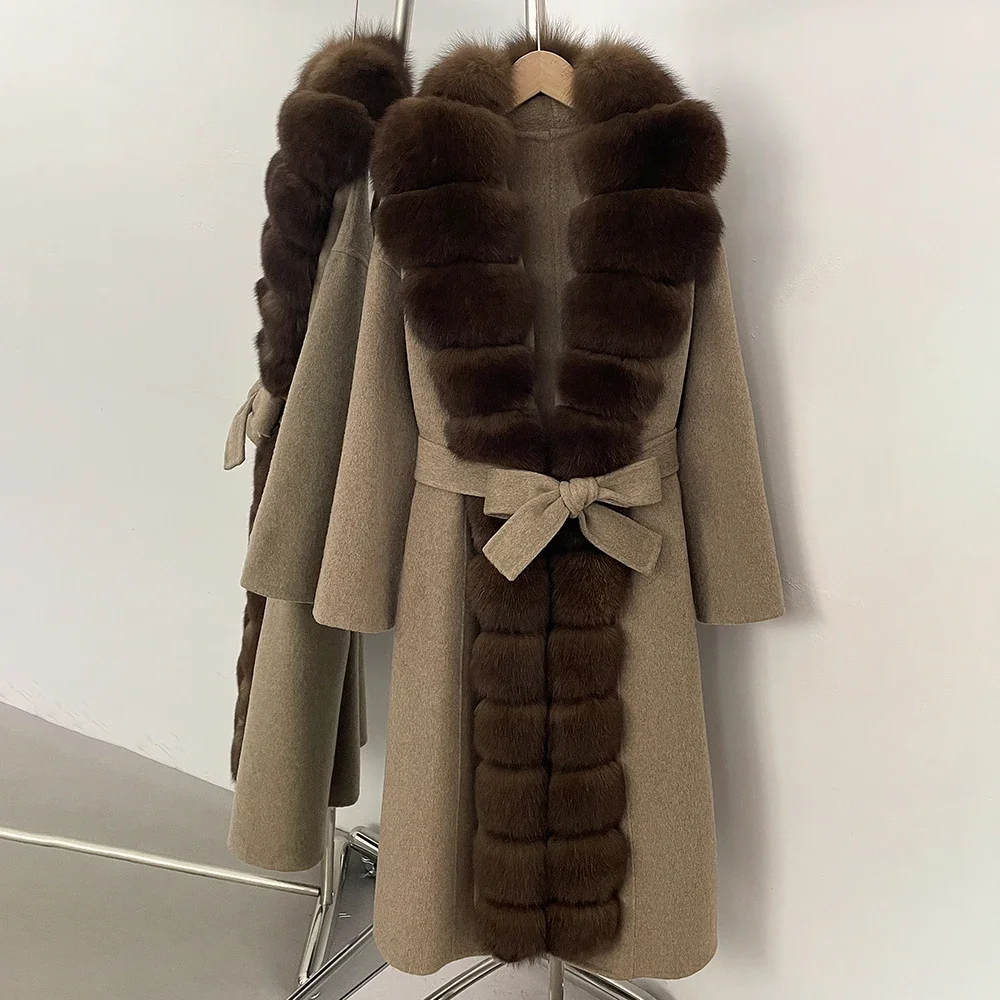 

Real Fur Jacket Warm Clothes Fox Fur Female Wool Coat Spring Long Sleeves Long Wool New Autumn Winter Reality Fur Coat Women
