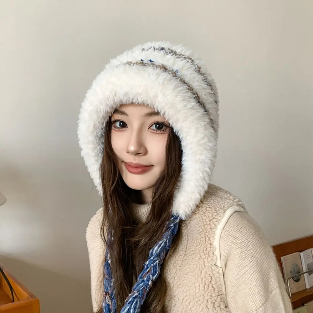 New Soft Autumn and Winter Cap All-match Wool Hat Warm Plush Hats Plush Earmuffs Hats Elasticity Cycling Straps Knitted Hat