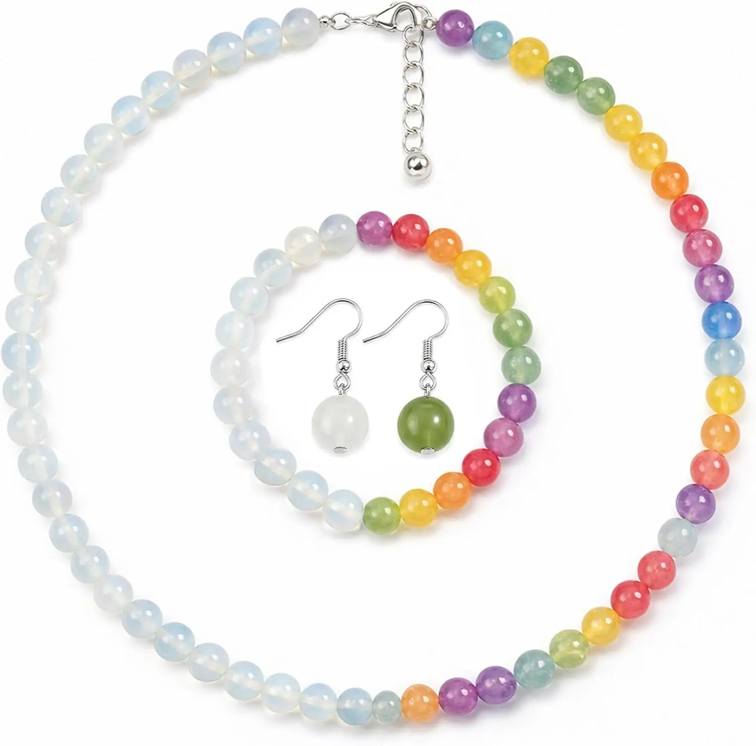 UV Reactive Colorful Rainbow Beaded Necklace Dopamine Jewelry Set Color Changing Mood Bracelet Earring Summer Beach Gift