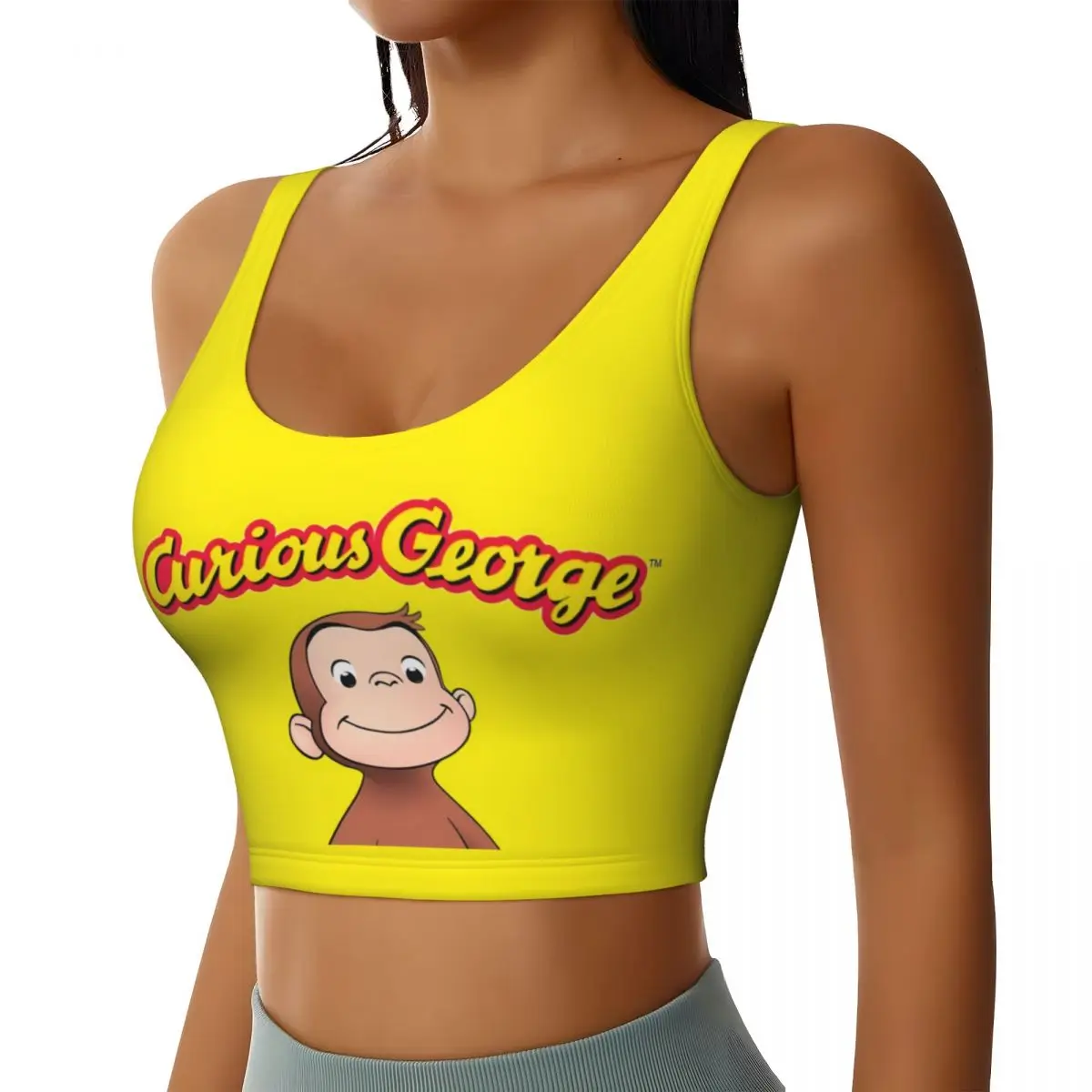 Custom High Impact Curious George Sports Bra for Women Monkey TV series Gym Workout Yoga Crop Top