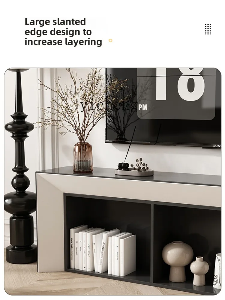 ZC simple solid wood retro fireplace TV cabinet living room light luxury black and white decorative cabinet