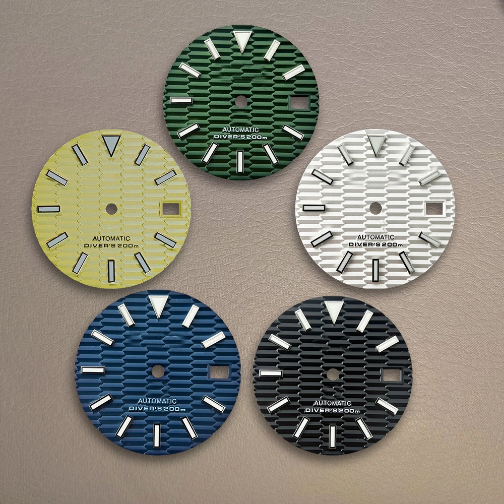 28.5mm High Quality 3D Ripples S Logo NH35 Dial Suitable NH35/NH36 Automatic Movement Green Luminous NH35 Accessories