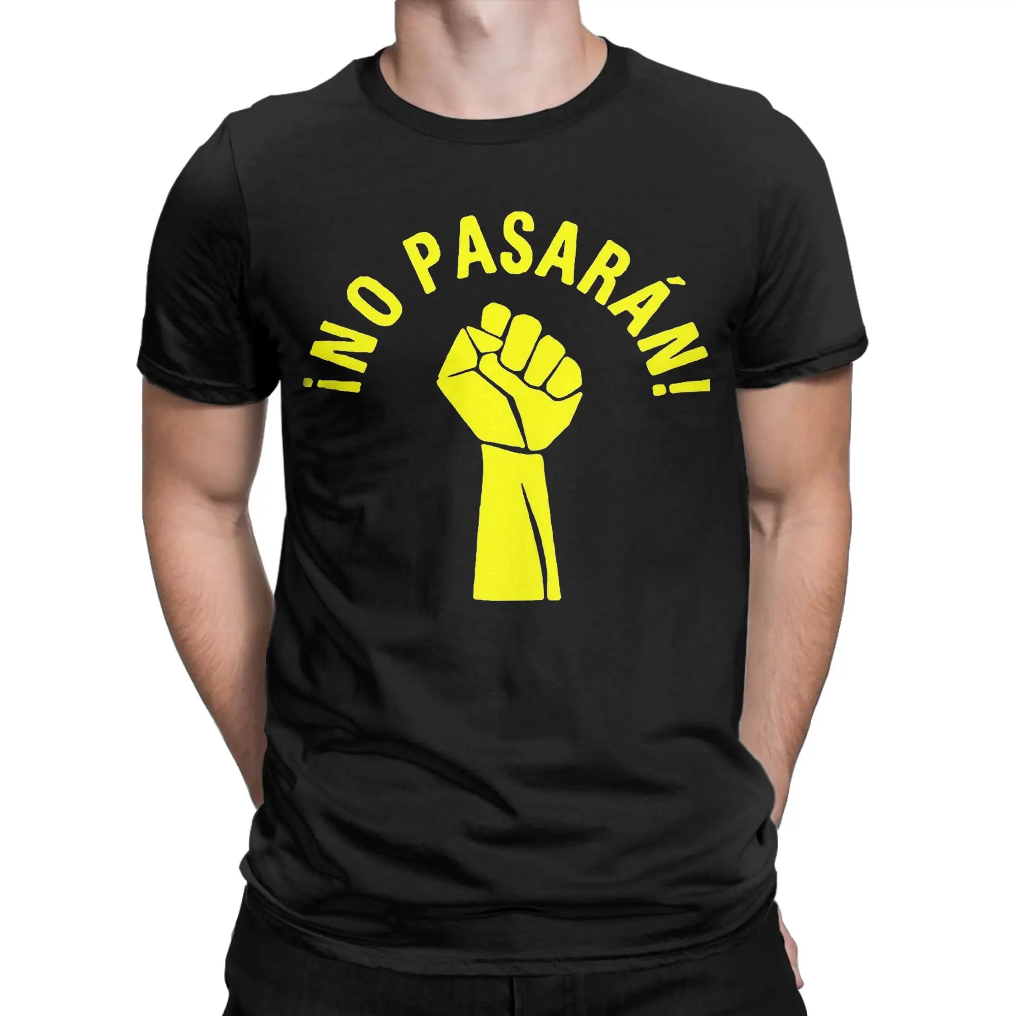 Funny No Pasaran T-Shirt Men's Round Neck Short Sleeve Tops Shirts Retro 100%Cotton Summer Top Tee
