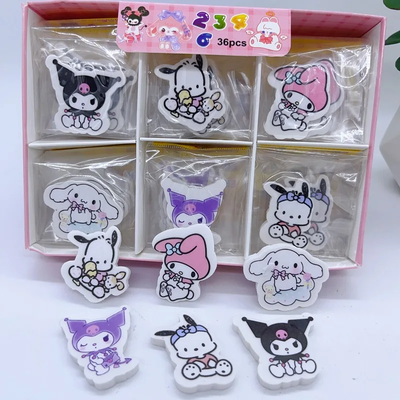 36pcs Sanrio Cartoon Eraser New Cute Pochacco Cinnamoroll Pencil Eraser Student Stationery Kid School Supplies Prizes Wholesale