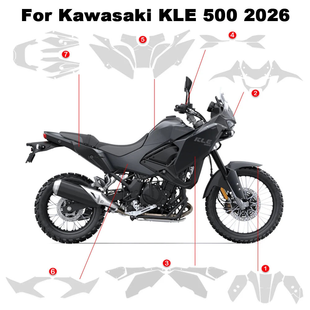 

Motorcycle Paint Protection Film PPF Kit Scratch-Resistant Invisible Clear For Kawasaki KLE 500 2026 TPU Body Stickers Decal