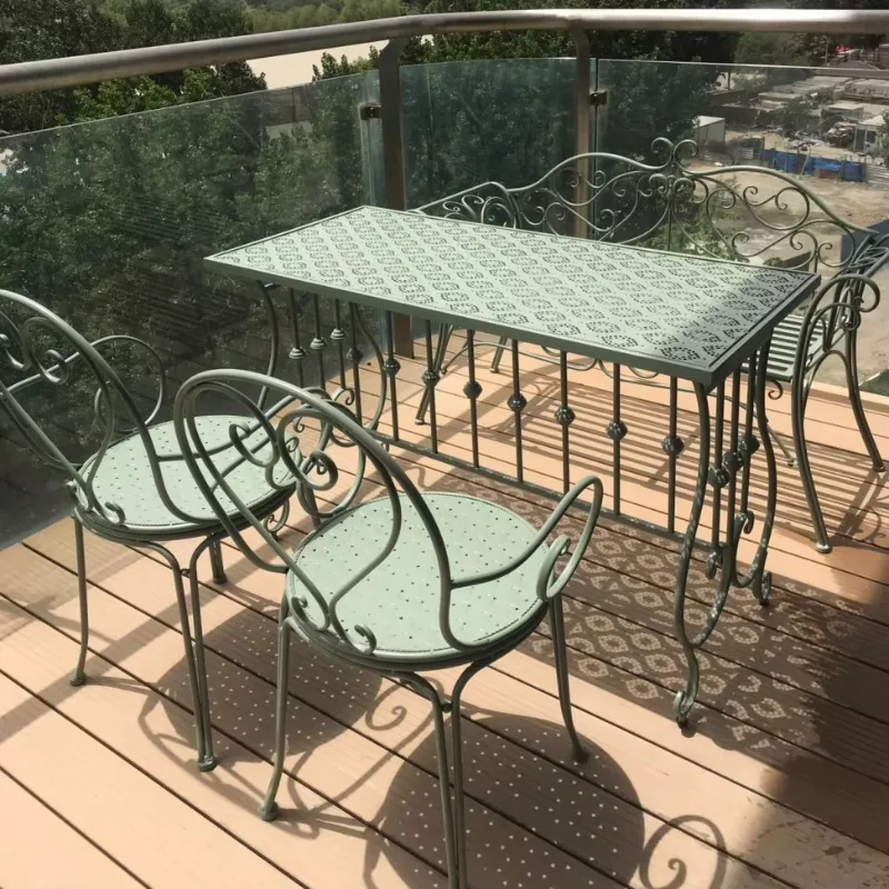 Long Wrought Iron Table Chair Set-Three-Piece Indoor/Outdoor Balcony Garden Caf Milk Tea Shop Set Minimalist Modern Design