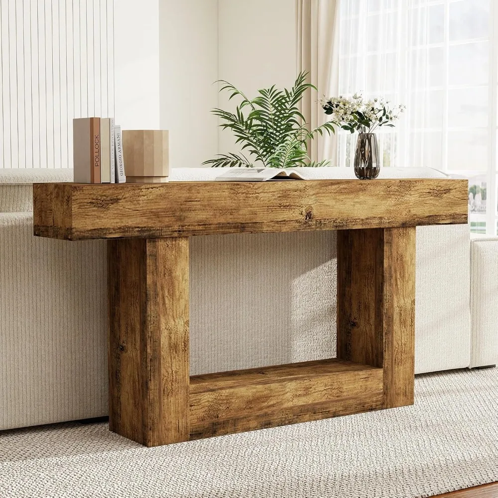63" 2 Tier Farmhouse Wooden Console Table, Entryway & Behind Couch Sofa Table with Storage, Custom