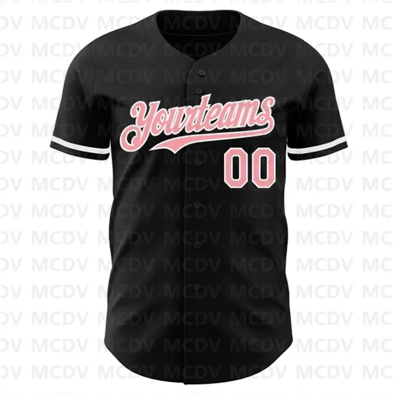 Custom Black Medium Pink-White Baseball Jersey 3D Printed Men Women Shirt Casual Team Shirts Sport Unisex Tops