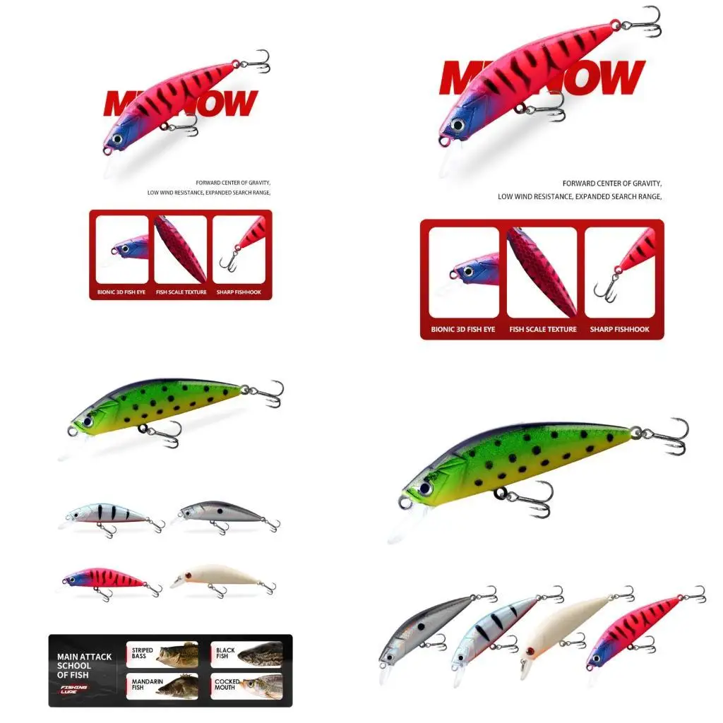 

Y1UC 5pcs Minnow Fishing Lure Crankbait Hard Baits Topwaters Artificial Swimbaits