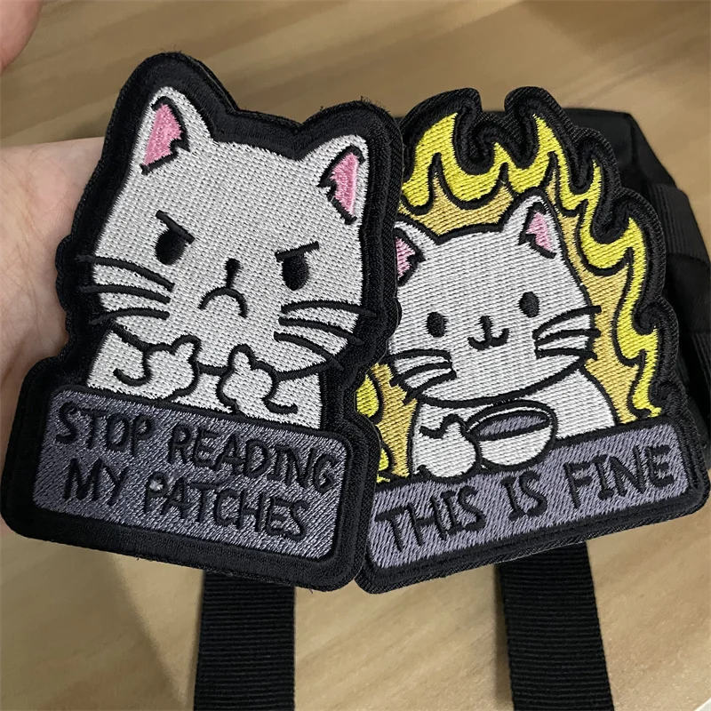 Cartoon Cat Anime Patch Embroidery on Punk Clothing Hook and Loop Patches Backpack Tactical Equipment Funny Badges Stickers