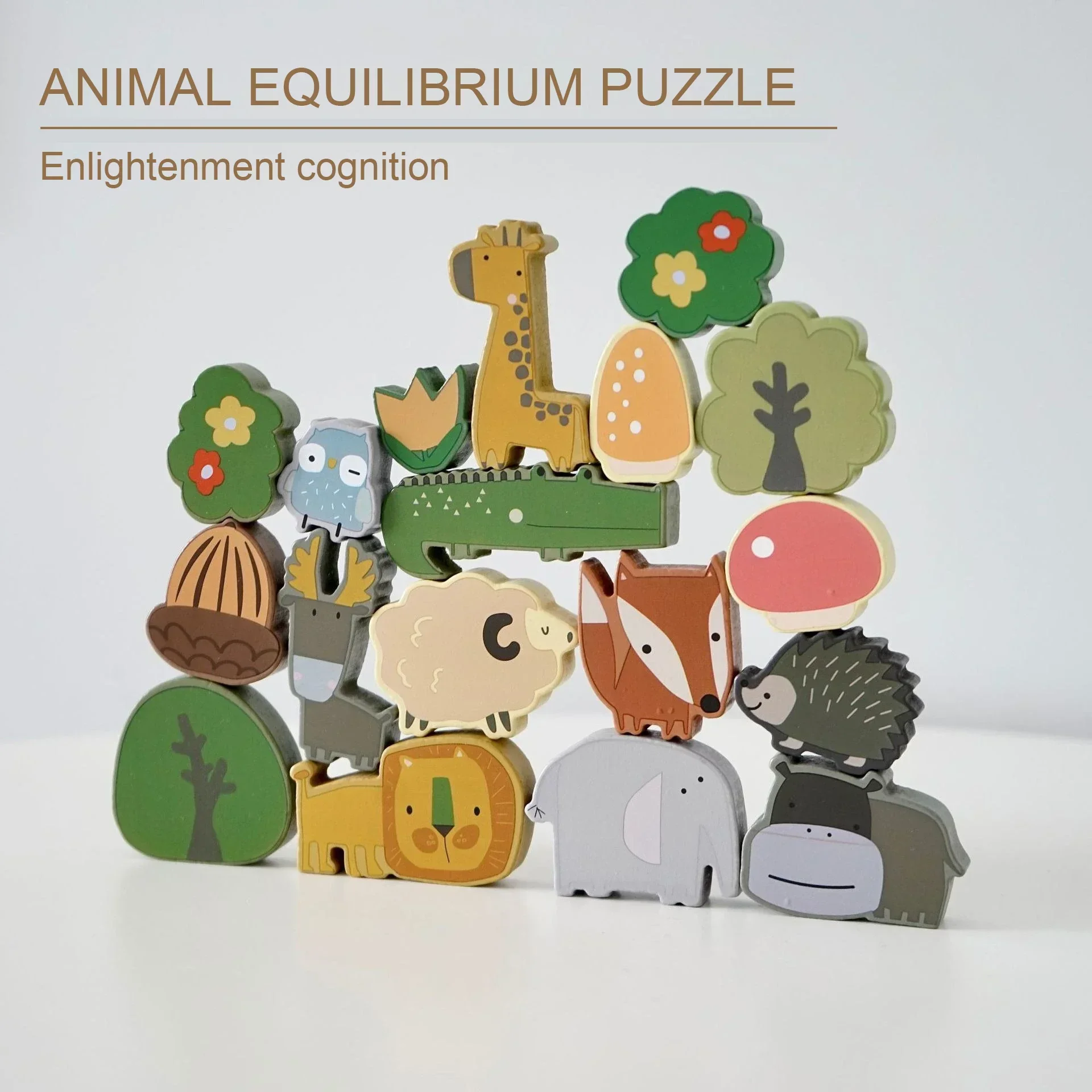 

Wooden Animal Equilibrium Puzzle Stack Blocks Hand Eye Coordination Attention Training Educational Toys Parent Child Interaction