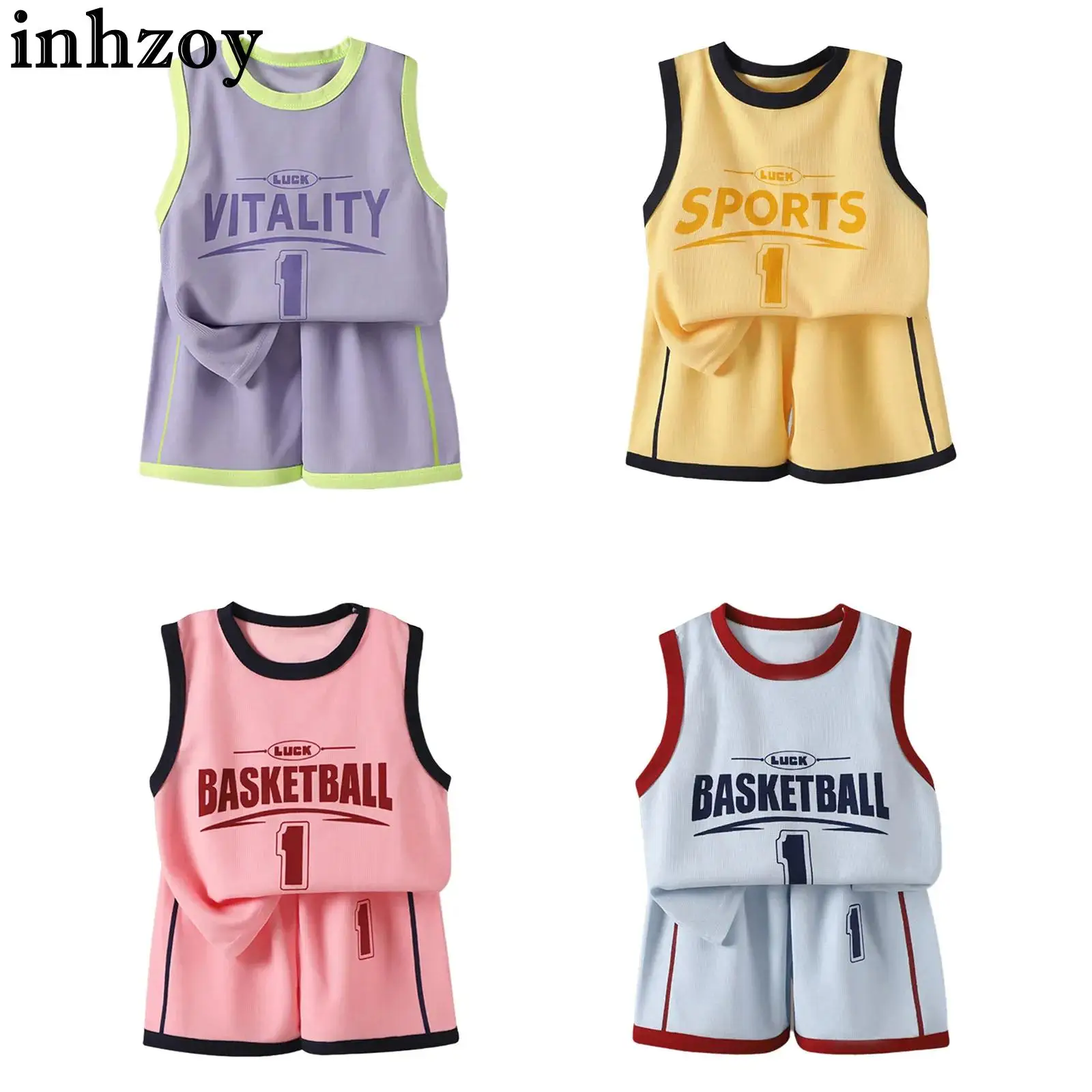 

Kids Sports Outfit Breathable Jerseys Tracksuit Basketball Performance Costume Sleeveless Letter Printed Tank Top with Shorts