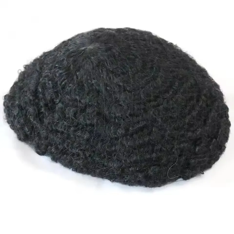 10mm/8mm Tiefe Welle Natürlicher Haaransatz Afro Schwarzes Herren-Toupet Echthaar-Prothese Super Langlebige Mono-Spitze PU Herrenperücke Einfach zu Tragen – Detail 5