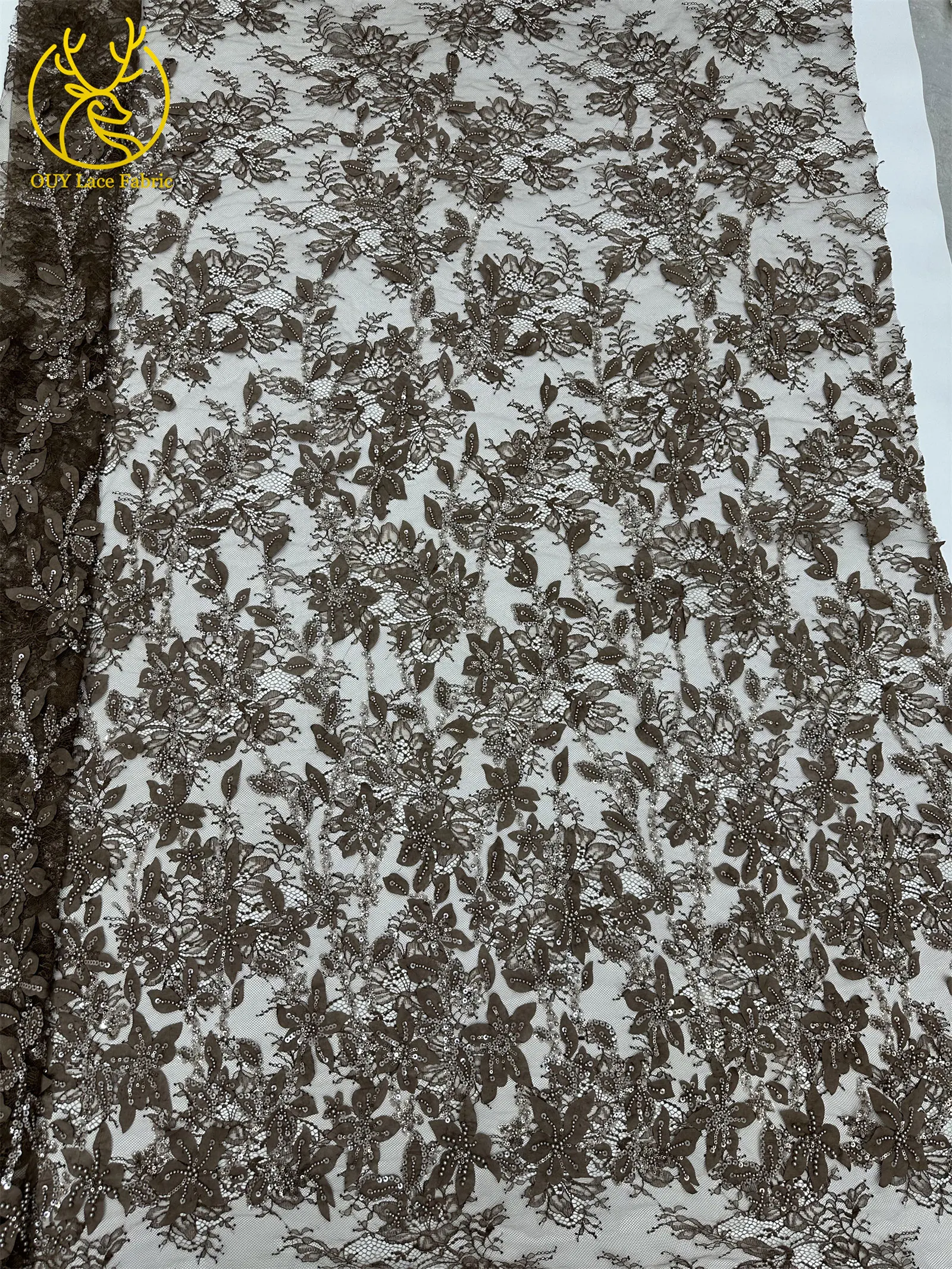 3D grüner afrikanischer handgefertigter Perlen-Pailletten-Spitzenstoff 2026 – Hochwertiger nigerianischer Stoff für luxuriöse Hochzeits- und Partykleider zum Nähen, 5 Yards – Detail 11