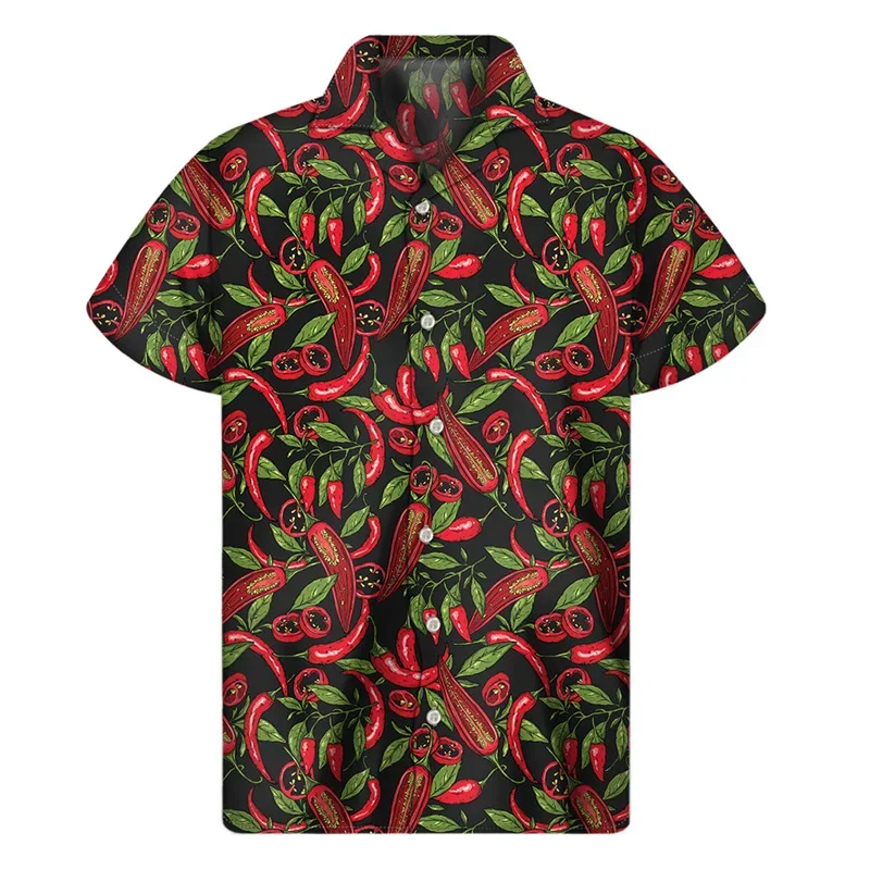 

Colorful Chili Pattern Shirt For Men 3D Print Pepper Hawaiian Shirts Summer Button Short Sleeve Tops Street Lapel Aloha Blouse