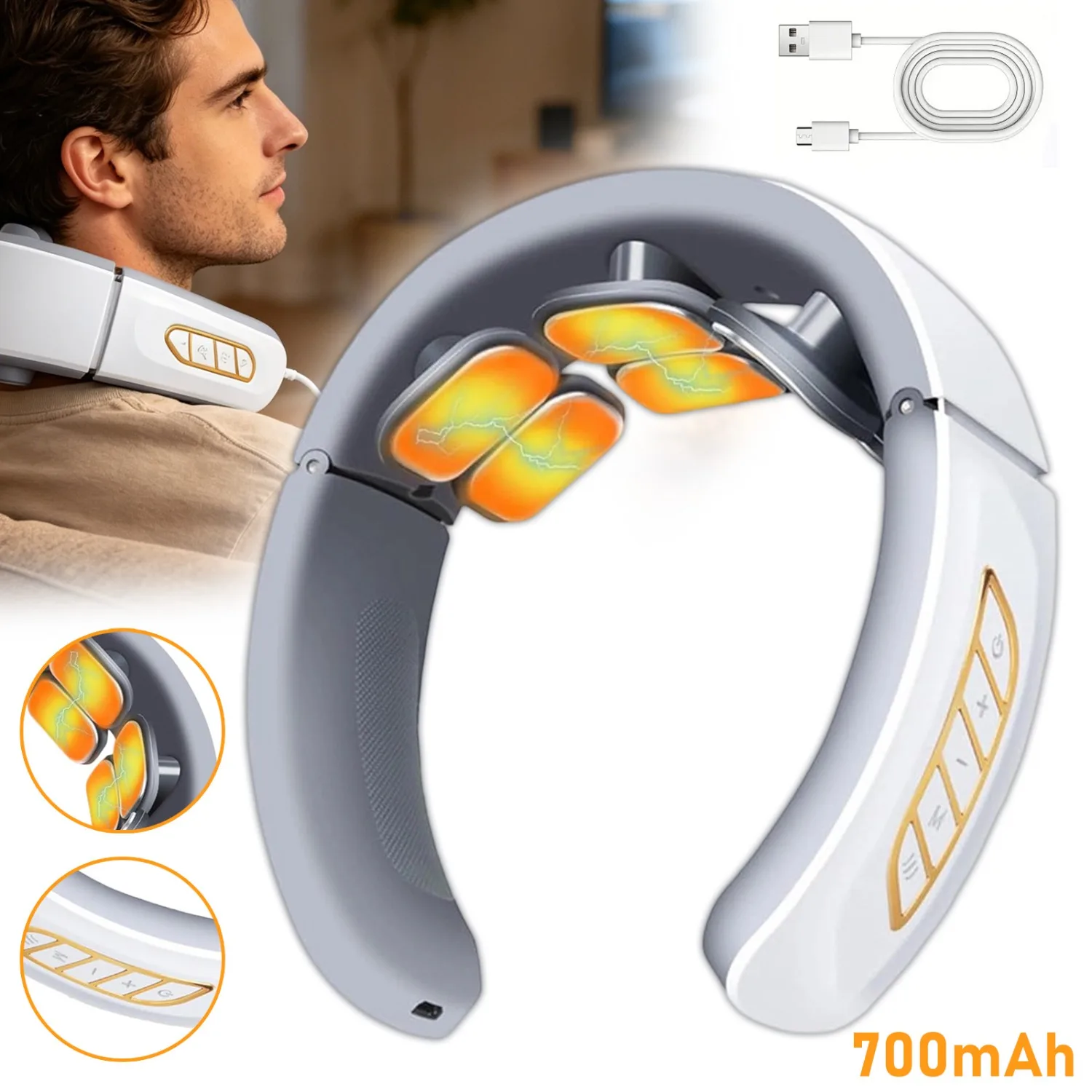 Masseur de cou avec 6 modes, 9 niveaux d'intensité 42 ° Compresse chaude pour la maison, les voyages et le bureau